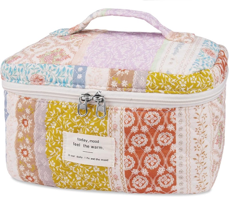 Gosect Large Makeup Bag, Cute Cosmetic Bag for Women Girls, Floral Coquette Aesthetic Toiletry Bag, Travel Make Up Organizer Bag(Multicolor) - Image 1
